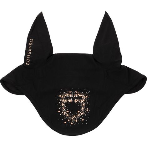 pony, Nero: Cuffietta in morbido cotone con orecchie elasticizzate e logo in strass Stone Edition