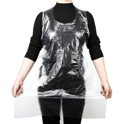 Lot de 100 tabliers jetables transparents en polyéthylène (90 x 60 cm) – imperméables, résistants à l’huile et aux projections, idéaux pour cuisine, ménage, peinture et bricolage