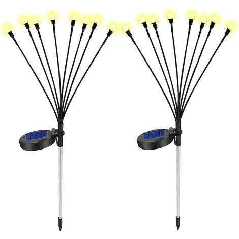Luci solari da giardino, set da 2, 8 LED, effetto lucciola, impermeabili, luce bianca calda