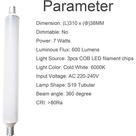 LED Tube Linolite S19, S19 LED Bulb S19 Cool White 6000K S19 1 Piece (1/4)