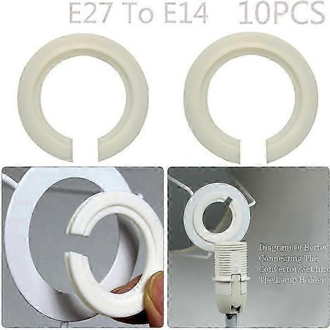 Lot de 10 adaptateurs de bague E27 vers E14 pour abat-jour, blancs, avec douille et accessoires. (1/5)