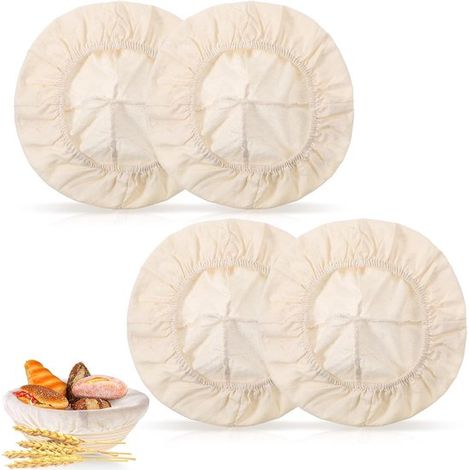 Lot de 4 housses réutilisables pour panier à pain – 25 cm – En coton et lin – Pour boulangerie et pâtisserie – Rondes (1/5)