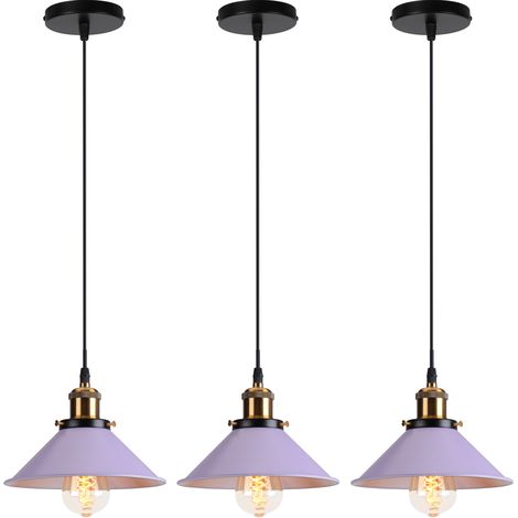 3x Suspension Luminaire Industriel Design Edison Luminaire Plafonnier E27 Lustre Abat-jour en Métal, Ø 22cm (Violet 3 PACK) (1/5)