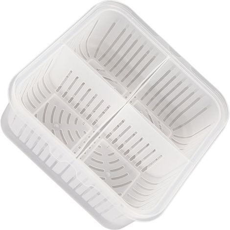 Boîte de conservation alimentaire de cuisine - Blanc PP 17 x 15,5 x 7,5 cm avec couvercle transnt et grille d'égouttage (1/5)