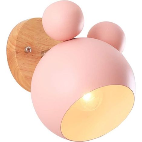 Support de lampe murale en bois de dessin animé créatif, support de lampe de chevet LED Macaron nordique E27, lampe de lecture pour enfants pour couloir, salon, loft (rose) (1/5)