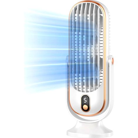 Irovami Ventilateur tour pour chambre, ventilateur de bureau portable rechargeable à 5 vitesses, ventilateur de refroidissement rotatif à 720° pour bureau à domicile (1/5)