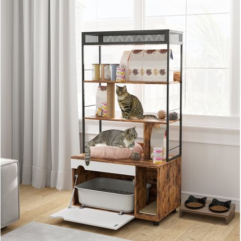 Katzenklo-Möbel 80x48x152 cm aus braunem Holz mit Regal, platzsparend – MEUBLIV (1/5)