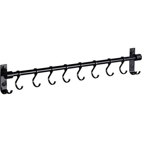 1 Barre de suspension,8 crochets mobiles,acier noir mat,30cm,cuisine,salle de bain