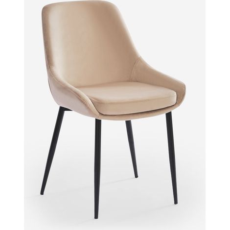 Silla acolchada moderna de terciopelo para cocina y salón-comedor Jarva - Beige