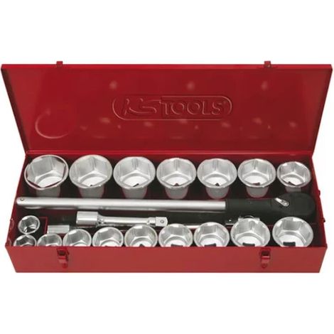 Kstools – Coffret cliquet et douilles 6 pans 1’’ – 22 pièces – Douilles Ø 36 à 80 mm – Poignée rallonge 550 mm – Chrome durabilité exceptionnelle (1/3)