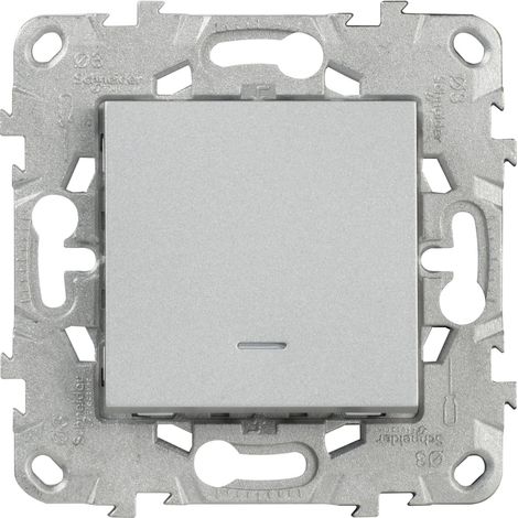Bouton poussoir + voyant LED 10A - aluminium - Unica - Schneider