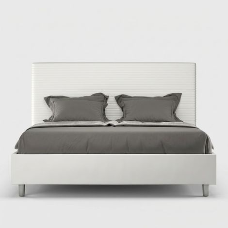 Cama matrimonio 160x200 contenedor polipiel moderna Focus M1 - Blanco