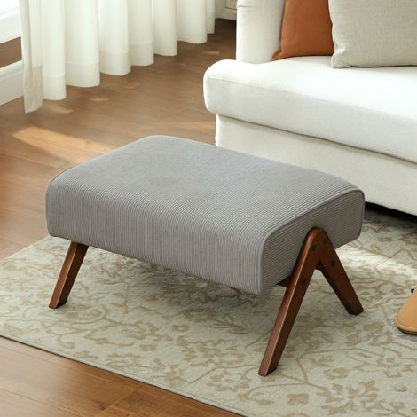 Reposapiés de Salón Taburete Bajo con Asiento Acolchado Patas de Madera para Sala de Estar Dormitorio 69x47x36 cm Gris (1/5)