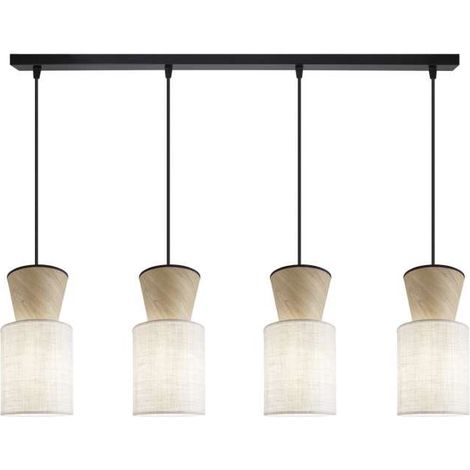 Colgante alargado 4 luces modelo Aosta acabado beige/madera, 30cm(alto) 85cm(ancho) 15cm(fondo) (1/2)