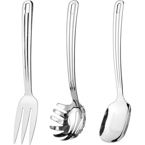 Set d'Ustensiles de Service 3 Pièces, 23 cm Set d'Ustensiles de Cuisine en Acier Inoxydable Lourd pour Service avec Cuillères de Service, Fourchette de Service, Fourchette à Pâtes Pour Buffet (1/5)