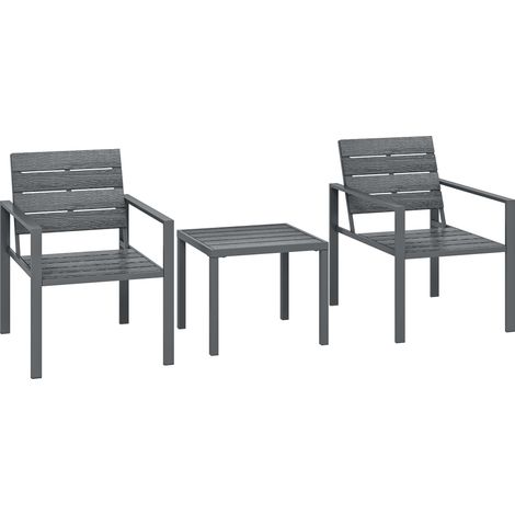 Set 3 Pezzi da Giardino con 2 Sedie da Esterno e Tavolino da Caffè in HDPE e Metallo Grigio Scuro (1/5)