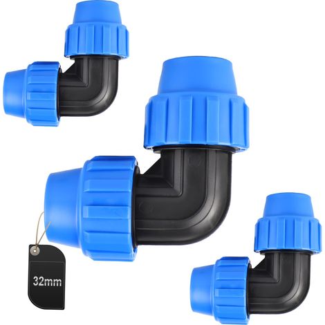 Set aus 3 PP-Fittings für PE-Rohre, 90°-Kunststoffwinkel von 32 mm für PPR- und PVC-Wasserrohre. (1/5)