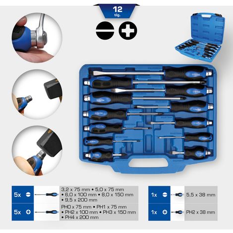 Brilliant Tools Schraubendreher-Satz mit Schlagkappe, 12-tlg., Schlitz, PH Phillips