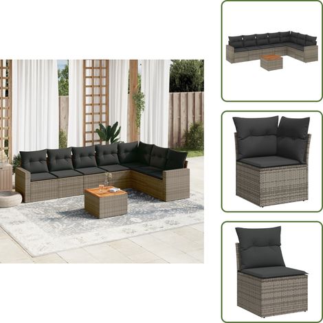 8-tlg. Garten-Sofagarnitur mit Kissen Grau Poly Rattan - Gartenmöbel Set - Outdoor Möbel - Lounge Set - Rattan Gartenmöbel - Esstisch Set (1/5)