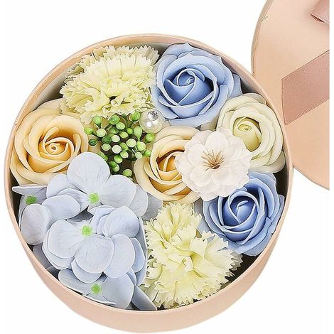 Rose Soap Gift Box, Rose Soap Flower Gift Box, Rose Flower Box with Gift Card for Valentine's Day, Home Decor, Creative Birthday Gifts (Blue) (1/5)