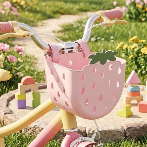 Panier de vélo pour enfant - Motif dessin animé - Panier en plastique avec ouverture frontale pour vélos, tricycles et trottinettes d'enfants, rose (1/3)