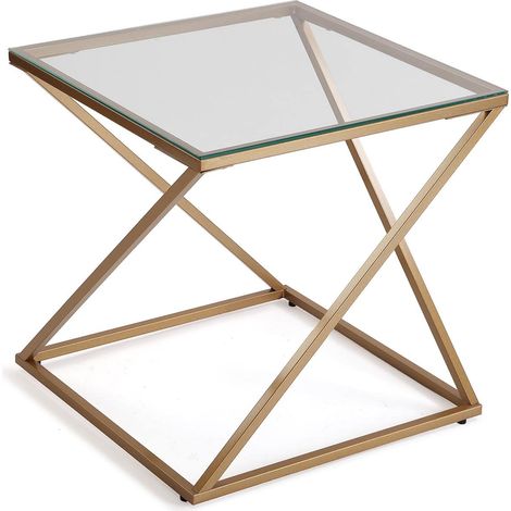 Table d'appoint pour Le Salon, la Chambre ou la Cuisine. Table Basse auxiliaire Moderne, Dimensions (H x l x L) 51 x 51 x 51 cm, Verre et métal, Couleur: Or (1/5)