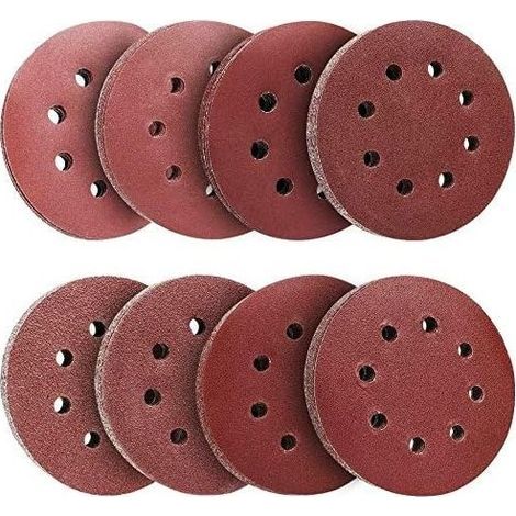 Lot de 80 disques abrasifs de 125 mm pour le polissage du bois et du métal (100 x grain abrasif 60/80/100/120/180/240/320/400). (1/5)