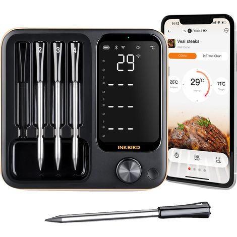 Termometro per carne, sonde wireless, connettività con app smart, 4 sonde (1/2)