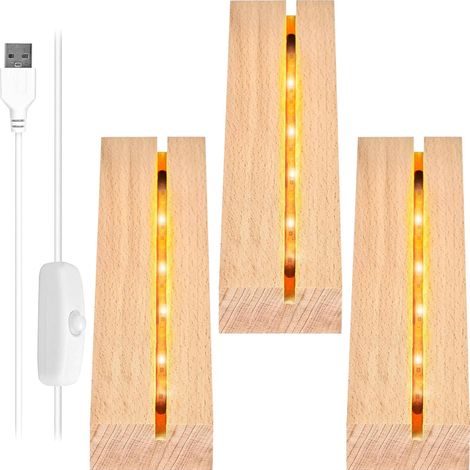 Lot de 3 bases LED, socle lumineux, support LED chaud, socle de lampe rectangulaire avec interrupteur USB, socle LED pour panneau d'éclairage en verre acrylique, affichage de table (1/5)