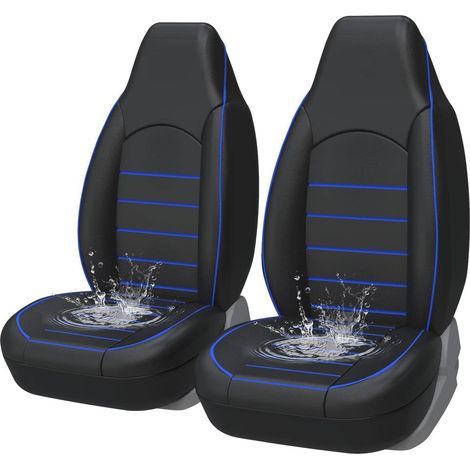 Faux Leather Seat Covers, Universal, Black/Blue, Airbag Compatible, Car/SUV (1/5)