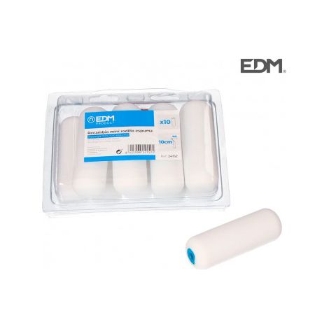 Recambio Mini Rodillo de Espuma 110mm 10 unid. Apto para todo tipo de Pinturas al Agua, Barnices y Sintéticas. EDM