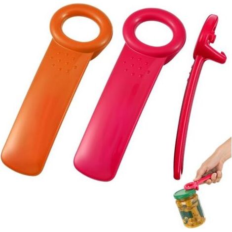 Set mit 2 Dosenöffnern für Senioren, Deckelöffner aus Kunststoff, Dosenöffner im Stil eines Kirchenschlüssels, 14 cm, rosarot und orange (1/5)