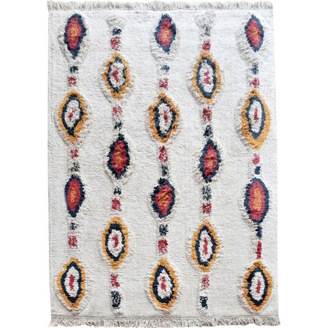 Tapis de Salon Ethnique en Coton Doux Ivoire et Multicolore 160 x 230 cm - PANGIVO (1/2)