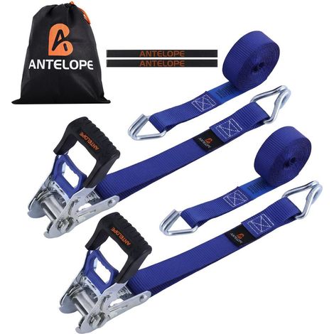 Spanngurte mit Ratsche 2 Stück 25mm x 4m 800kg Bruchfestigkeit J-Haken Blau
