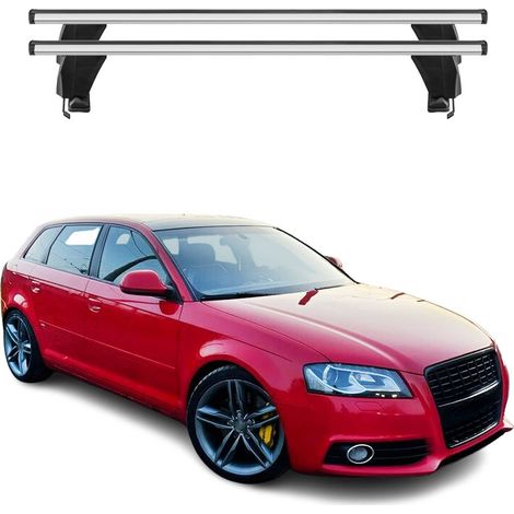 OMAC Barres de toit transversales en aluminium pour Audi A3 8PA Sportback 2005-2013 – Antivol – Rainure en T – Testées City Crash – Charge Max 50 kg Argent (1/4)