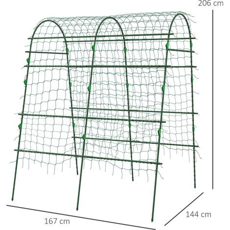 Treillis, tuteur pour plantes grimpantes, espalier réglable, support pour plantes avec filet, cadre pour plantes de jardin ou de balcon, en acier vert, 144 x 167 x 206 cm (1/5)