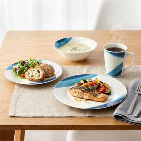 Service de table en porcelaine lot de 16 blanc bleu (1/4)