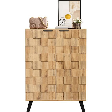 Mueble Zapatero con 2 Puertas y 5 Compartimentos, Estantes Ajustables, Estilo Moderno, en Tablero de Partículas, Madera, 80,5×35×109,5 cm (1/5)