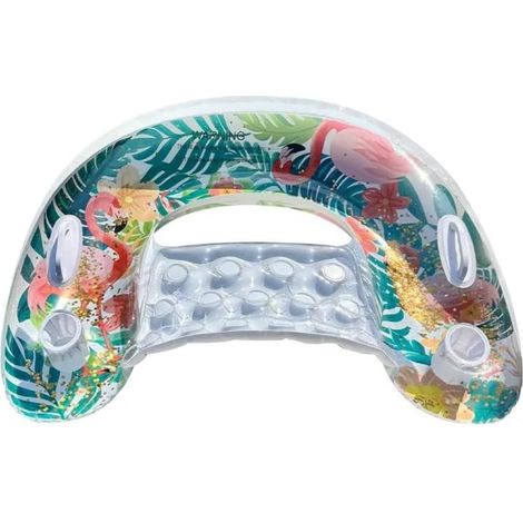 Fauteuil de piscine gonflable pour adulte avec porte-gobelet, dossier ergonomique et poignée - Style cygne - Chaise longue flottante pour piscine, plage et fête d'été (résistant aux UV, PVC robuste)