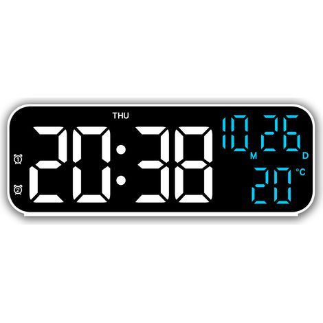 Einfacher elektronischer Wecker, multifunktionale LED-Uhr für Zuhause – blauer Lichtstreifen, weißes Gehäuse (1/5)