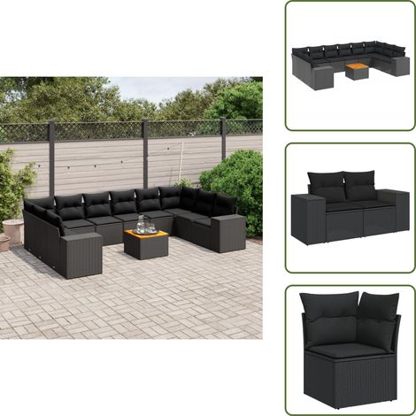 11-tlg. Garten-Sofagarnitur mit Kissen Schwarz Poly Rattan - Gartengestell - Gartenmöbelset - Outdoor Möbel - Lounge Set - Rattan Gartenmöbel (1/5)