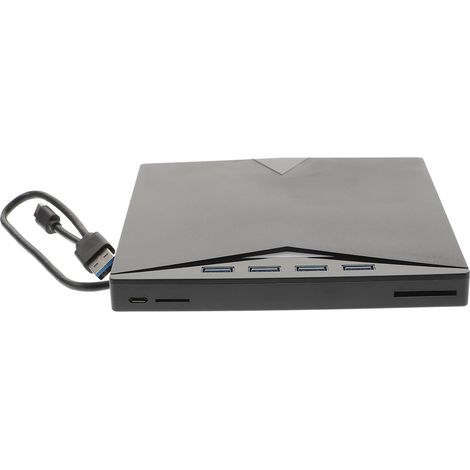 Graveur DVD-ROM USB 3.0 multifonction, câble intégré, Plug and Play, noir (1/5)