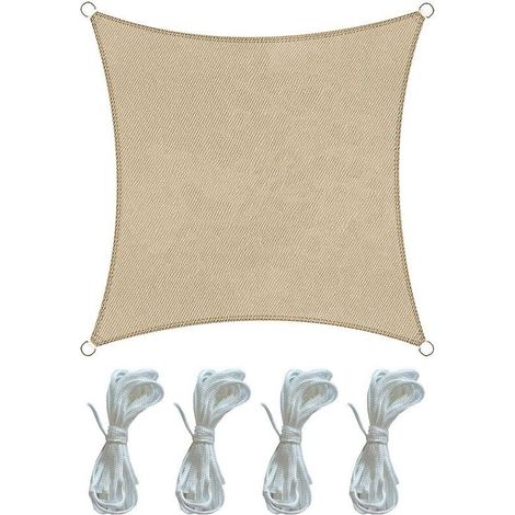 Voile d'ombrage carré 4x4 m Respirante en HDPE, Toile d'ombrage Protection Solaire, Anti 85% UV Contre Le Vent, pour Jardin terrasse Camping Crème (1/5)