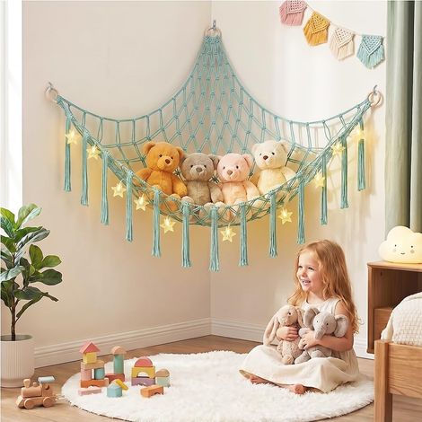 Hamac de Rangement Peluche Boho, avec Guirlande Lumineuse LED (1/5)
