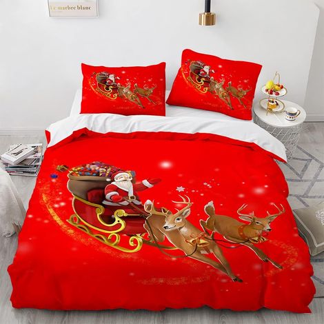 Polyester De Haute Qualité Parure De Lit Pere Noel Père Noël Anti-Rides sans Repassage 220X240Cm Housse De Couette 220X240 Ado Fille Livré avec 2 Taies d'oreiller 65X65Cm - 220 x 240 cm (1/5)