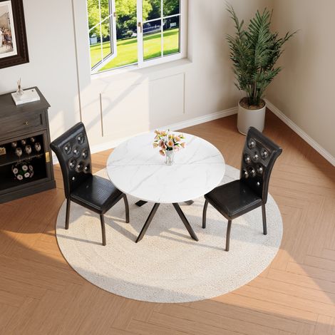 Ensemble table chaises rond marbre MDF métal OKMYHOME (1/5)