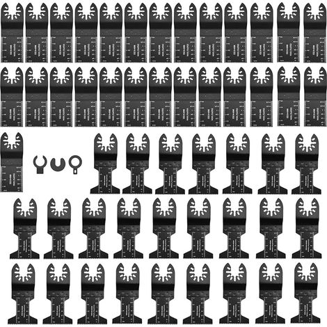 Lot de Lames de Scie Oscillantes Universelles 53 pièces accessoires d'outil oscillant 34mm et 44 mm Dégagement Rapide Lame Outil Multifonction Pour Bois et Plastique avec 3 adaptateurs (1/5)