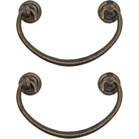 Ensemble de 2 poignées de meubles pliantes antiques, poignées de tiroir, poignées d'armoire, poignées pliantes pour commodes, placards, coffres, bronze antique, laiton (1/5)