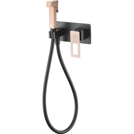 Mice - Ducha higiénica empotrada - Grifo de Bide Monomando Para Empotrar WC - Grifos para inodoro - Negro Mate y Oro Rosa BDC032-5NOR (1/3)