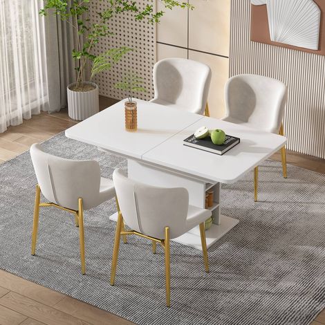 Table style contemporain à manger extensible avec rangement, rectangulaire, design style contemporain en métal, table st (1/5)